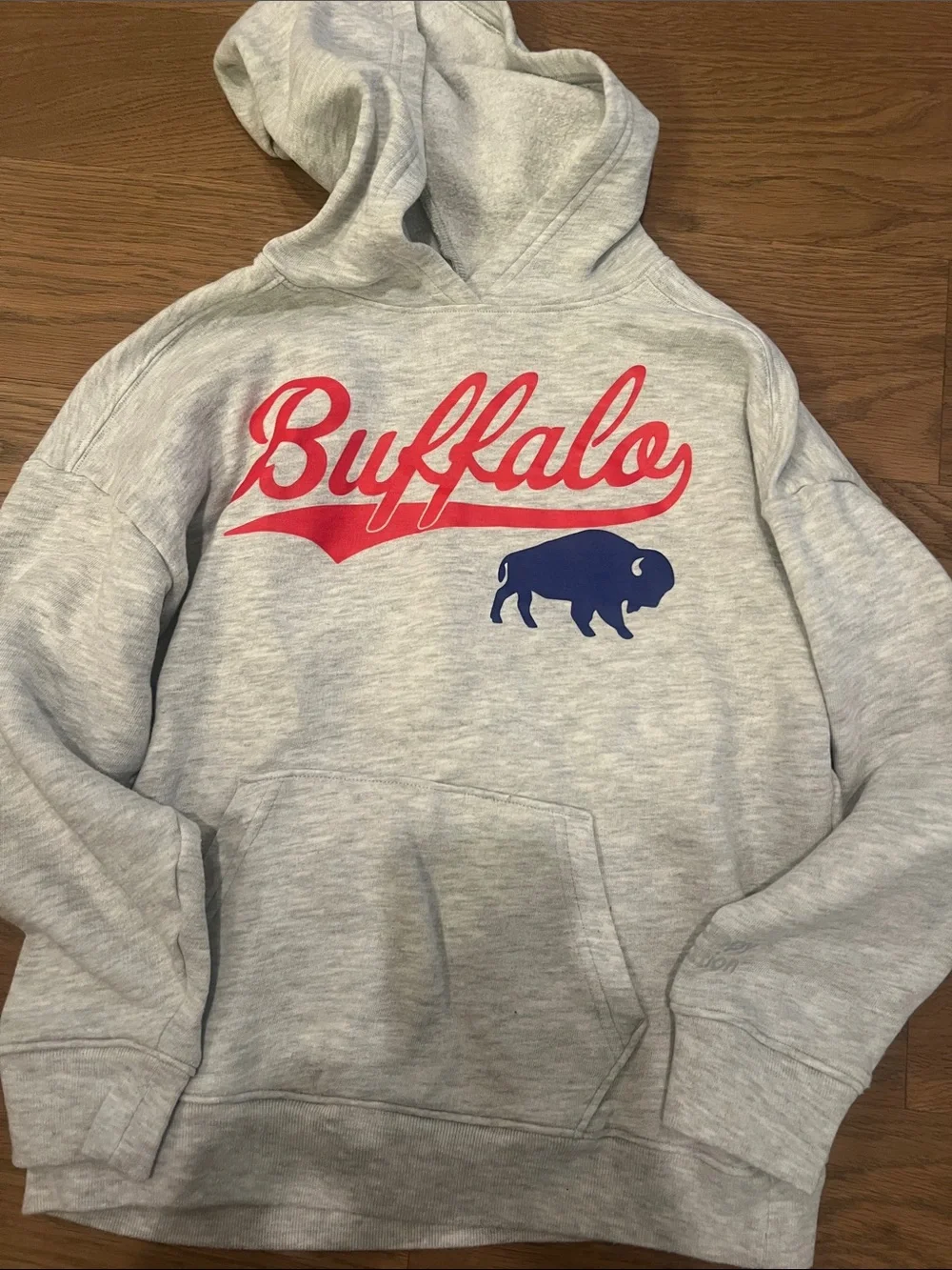 Buffalo Script Hooded Sweatshirt - Gray with Red & Navy
